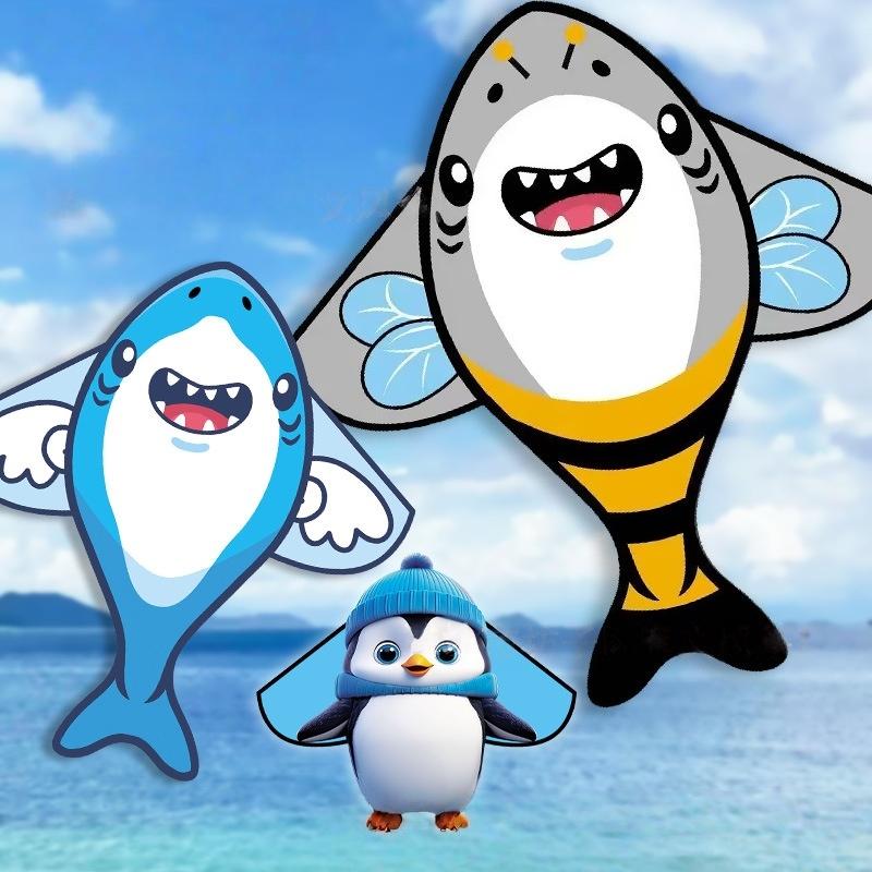1Pcs Shark Bee Penguin Cartoon Children'S Novice Beginner Kites Flying Outdoor Toys For Kids Animals Nylon Fabric Kite