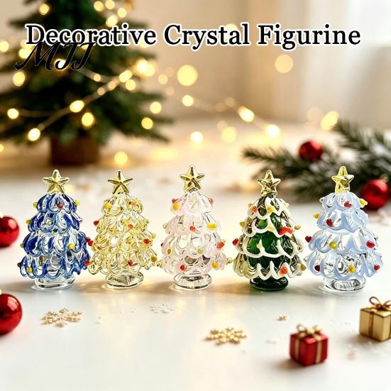 Handmade Art Piece Glazed Glass Christmas Tree Figurine, Handcrafted Ornament Gift for Friends Holiday Display, Colorful Modern Table Centerpiece