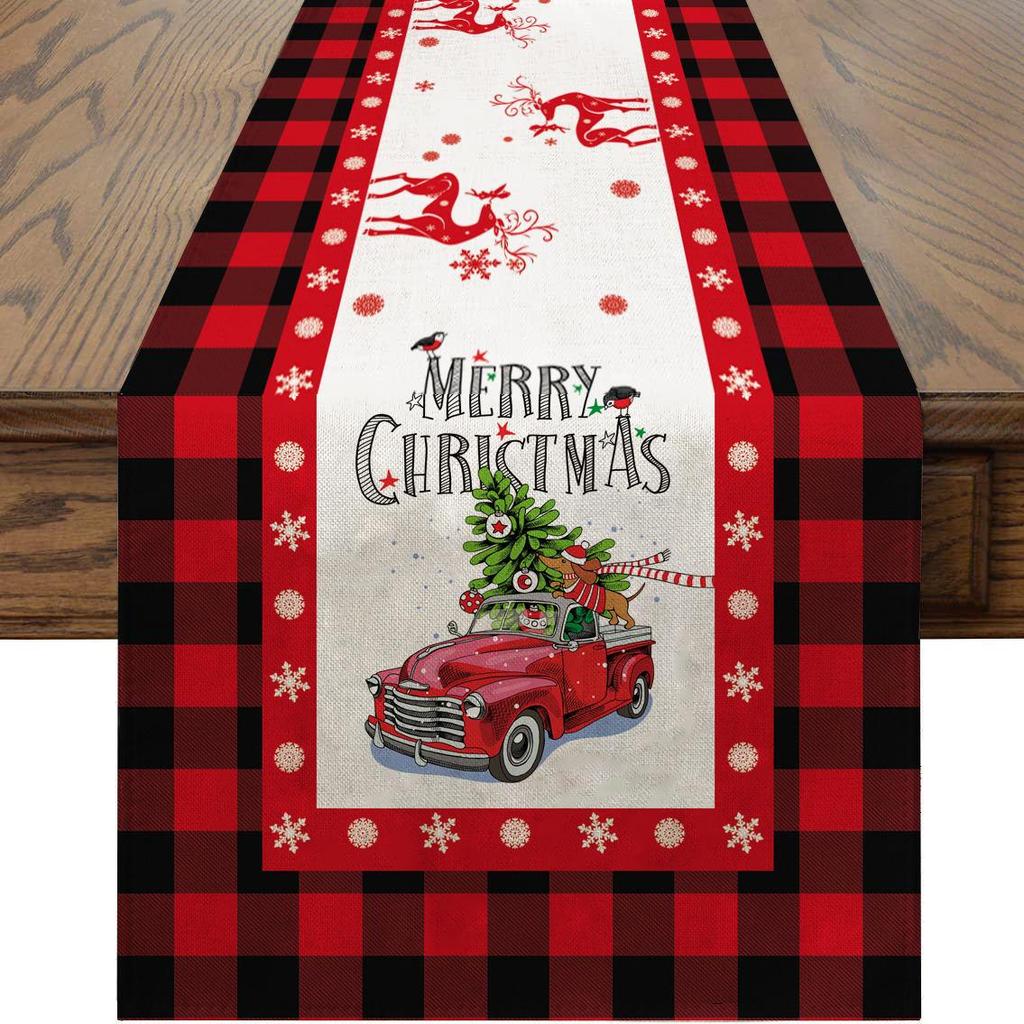 Cross-Border Christmas Linen-Textured Table Runner - Long Rectangular Holiday Dining Decoration