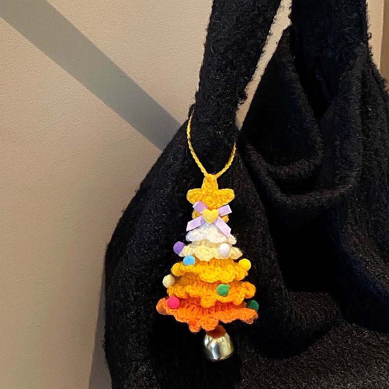 WTEMPO Creative Christmas Tree Shaped Bell Pendents Woolen Crocheted Christmas Tree Ornaments Holiday Festive Decor Bell Car Interior Hanging Pendents