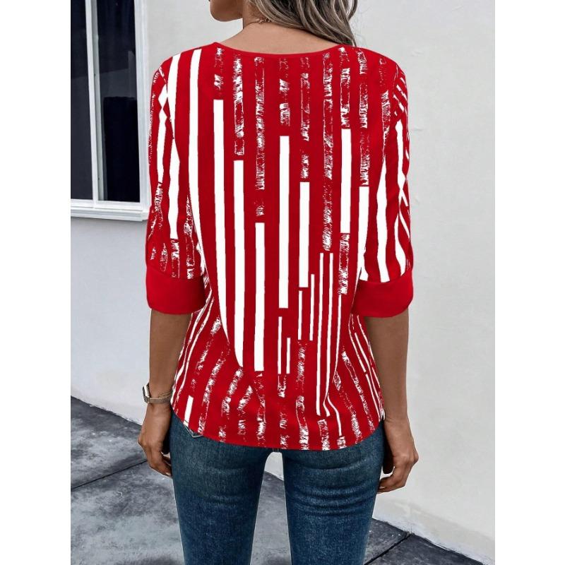 Women's Summer T-shirt Double Patchwork Color Clash Positioning Flower Shirt Short Sleeve Top