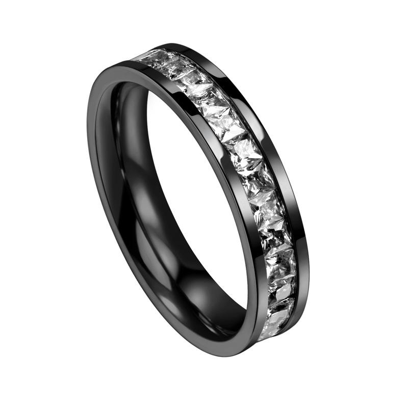 Zirconia Starry Sky Square Diamond Titanium Steel Women s Ring Size 7
