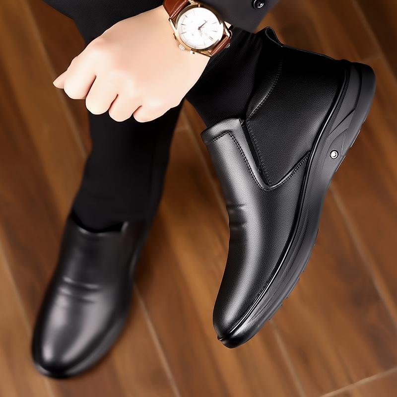 Winter velvet thickened men's cotton leather shoes thick-soled non-slip men's casual high-top warm cotton shoes