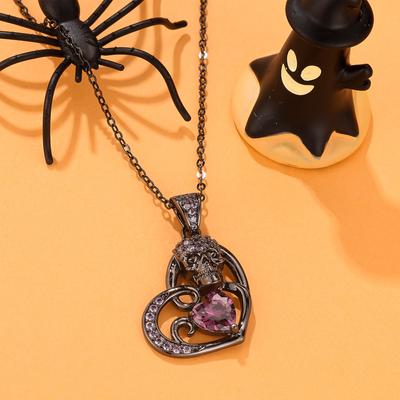 Einzigartige schwarzgoldene Liebesschädel-Kopf-Anhänger-Halskette für Damen und Herren, Halloween-Party-Halsketten-Geschenk