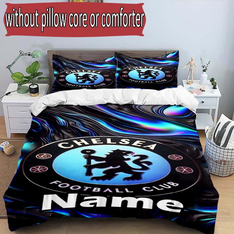 3pcs Duvet Cover Set (1*Duvet Cover + 2*Pillowcase, Without Core), Custom Name football club F.C Pattern Bedding Set, Home Bedroom Decor Gift