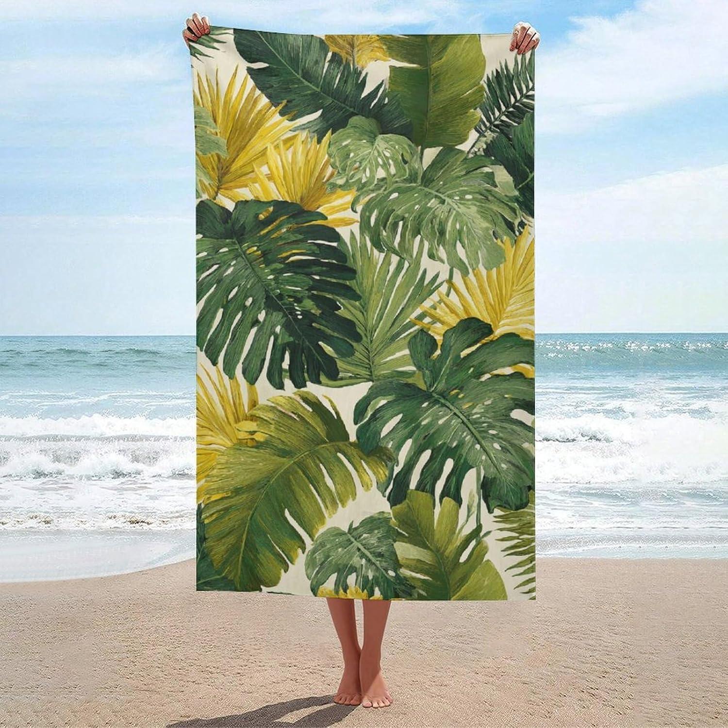 

Tropical Monstera Palm Leaf Print Beach Towel Green Botanical Pattern Quick Dry Sand Free Lightweight Towel for Beach Pool W40*H60(CM)