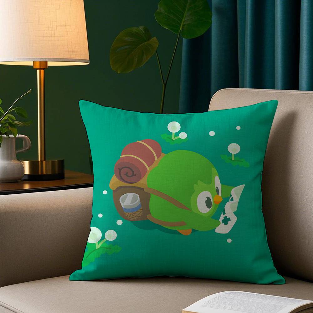 

D-Duolingo Owl D-Duo Pillow Case Short Plush Print Cushion Cover Square Throw Pillow Covers Sofa Home Decor 12x12Inch