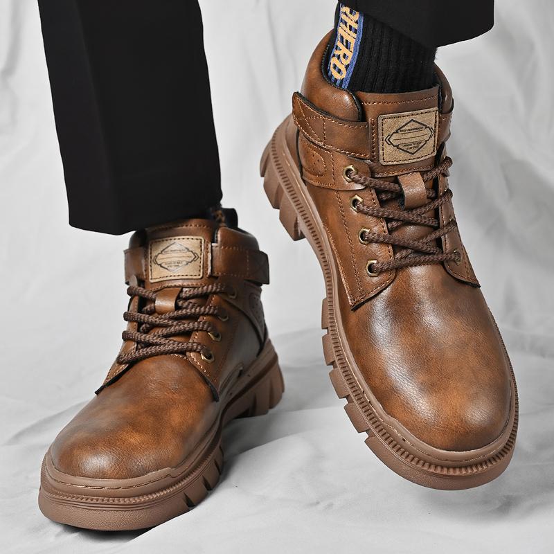 Fashion Handmade Man High Top Shoes Fashion Casual Leather Mens Ankle Boots Short Outdoor Sneakers Classic Non-Slip Men Motorcycle Boots