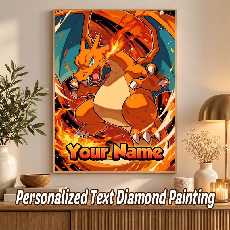Charizard Custom Name Diamond Painting Personalized 5D Full Drill DIY Diamond Art Home Decor