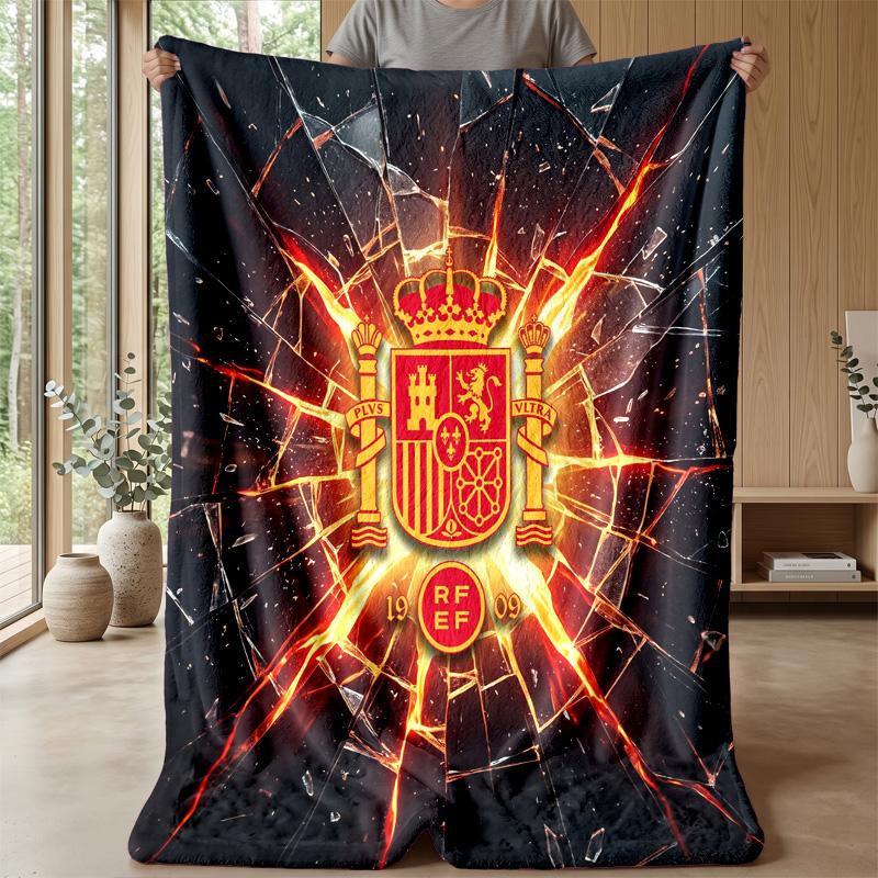 Spain Football Printed Flannel Blanket Skin Friendly Warm Decorative Throw for Indoor Couch Bed Daily Use