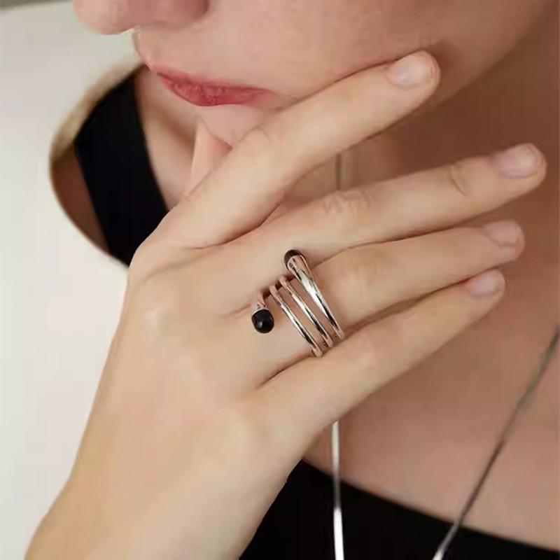 Metal Cold Wind Copper Plated Platinum Irregular Multi-Circle Winding Enamel Drop Glaze Ring Temperament Simple Ring