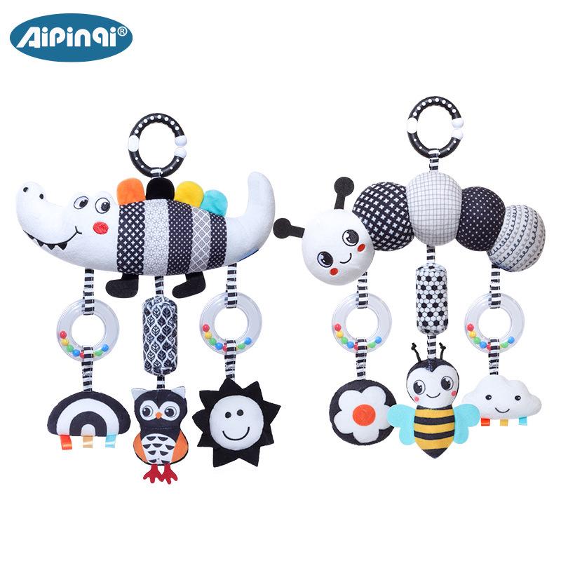 Black & White Animal Wind Chime: Plush Caterpillar Car Pendant for Babies 0-3 Years