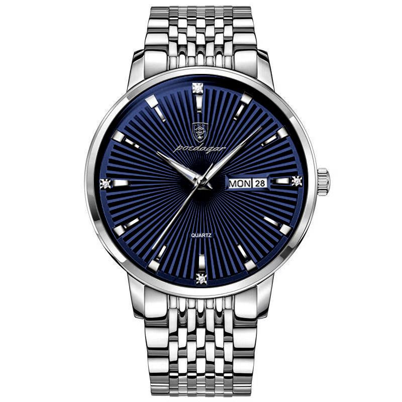 POEDAGAR Fashion Business Men's Watches Waterproof Luminous Date&Week Stainless Steel Watch Quartz Exquisite Male Wristwatch