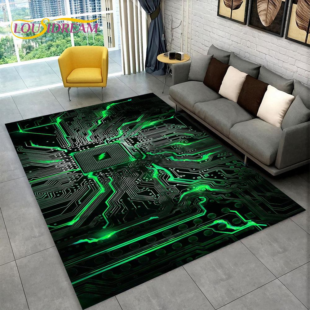 3D Chip Circuit Board Area Rug,Carpet Rug for Home Living Room Bedroom Sofa Play Room Doormat Decor,Kid Game Non-slip Floor Mat