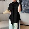 INCERUN Oversized Men Tie Up Short Sleeve Buttons Casual Loose Summer Shirts