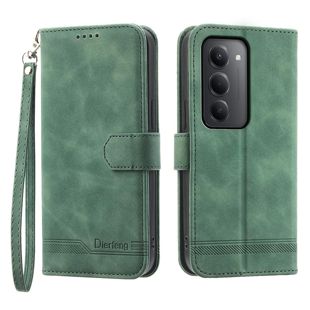 

DIERFENG DF-03 For Xiaomi Redmi 15 4G (EU) (171mm) Case Lines Imprint Wallet Leather Phone Cover with Wrist Strap