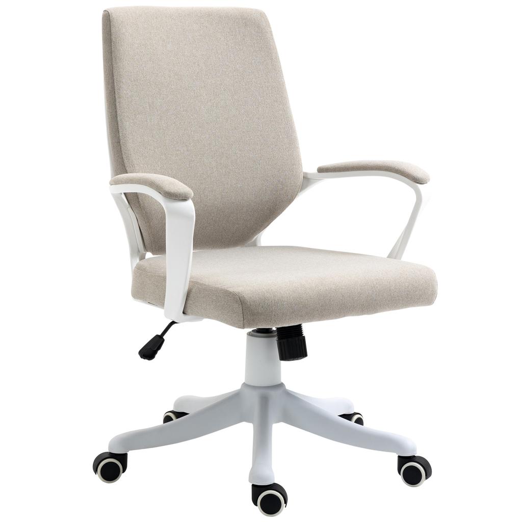 Office Chair Ergonomic Desk Chair with Armrest, Height-Adjustable Swivel Chair with Tilt Function, Linen Look, Padded Computer Chair, Beige+White