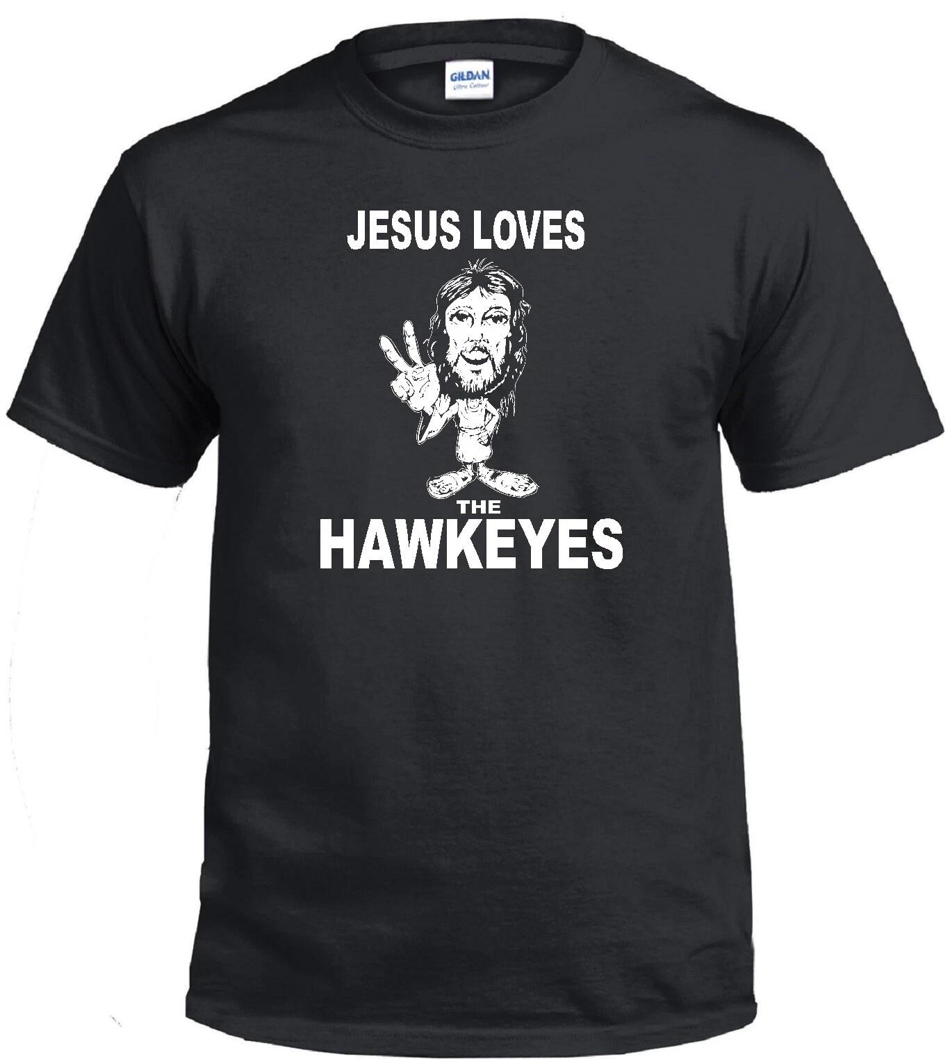 

JESUS LOVES THE HAWKEYES CHRISTIAN FOOTBALL BASKETBALL FAN IOWA JERSEY T-shirt S