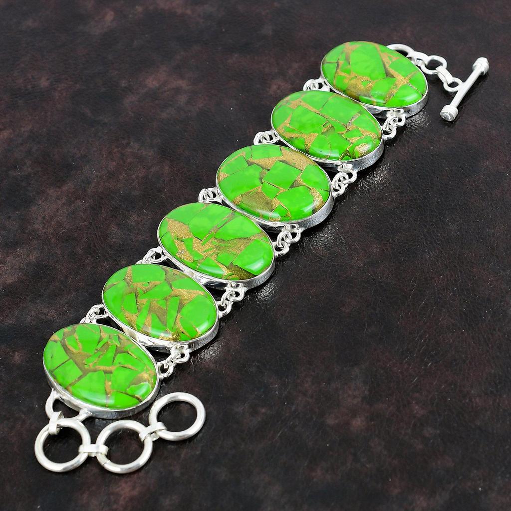 Copper Green Turquoise Bracelet 925 Sterling Silver Bracelet Handmade Adjustable Chain Jewelry Very Pretty Gemstone Bracelet Gift For Friend