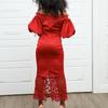 Women's One-Shoulder Lace Banquet Dress with Lantern Sleeves