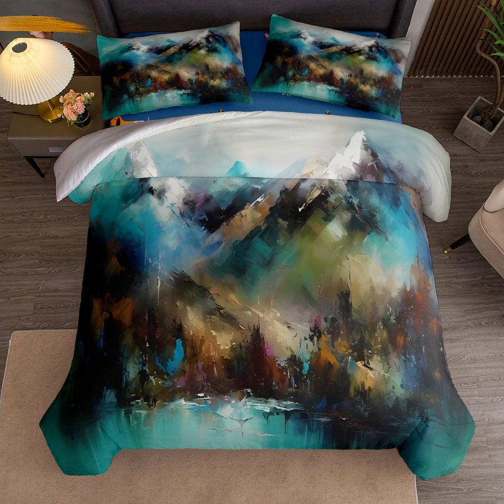 Teal Geo Stripes Retro Art Duvet Cover Set UK Single Double Queen US Twin Full King Size Bed Linen Set