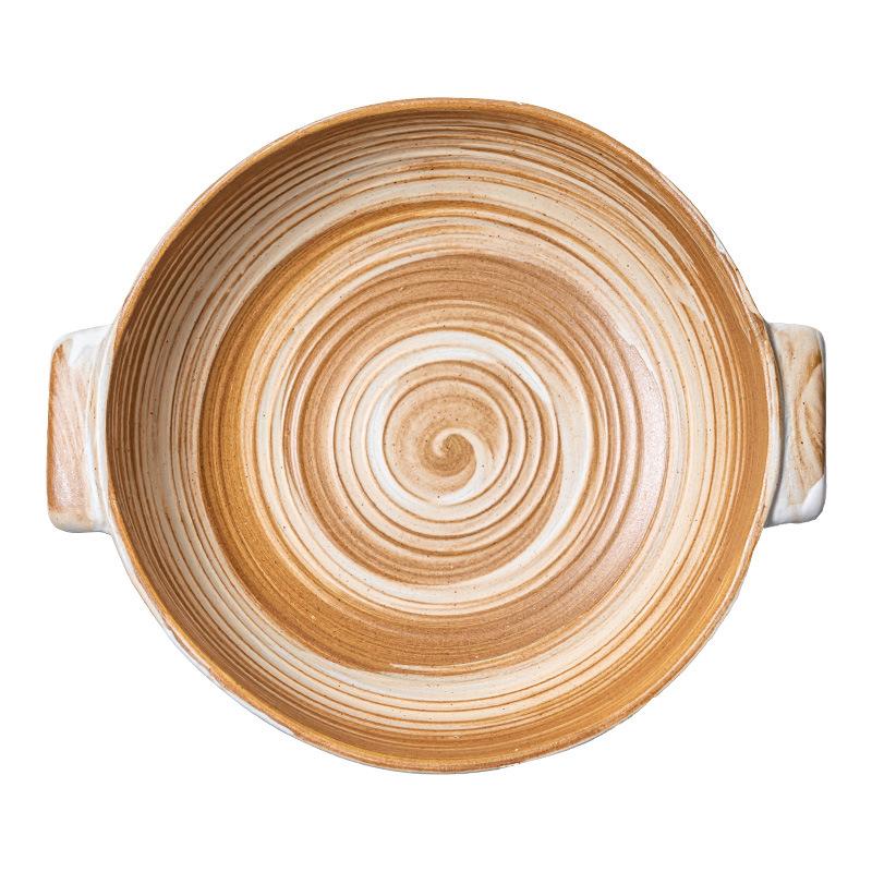 Coarse Pottery Binaural Bowl Retro Ceramic Tableware Household Salad Bowl Vegetable Bowl Restaurant Beautiful Western Food Bowl