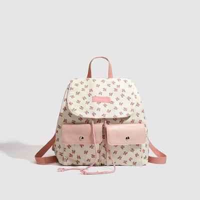 Kleiner frischer Rucksack aus Segeltuch mit Blumenmuster, Frühjahr, große Kapazität, für den Campus, College-Studenten, kleine Schultasche