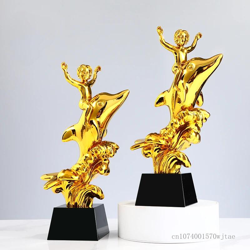 Customized Resin Dolphin Breaststroke Butterfly Swimming Crystal Base Trophy, Excellent Awards, Home Decor Craft, Lettering, 1Pc