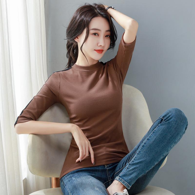 

Новая осенне-зимняя рубашка с полуводолазкой для женщин со средними рукавами, круглым вырезом, узким верхом в корейском стиле XL коричневый