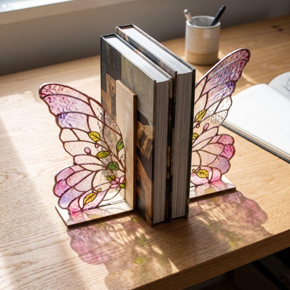Dekoratives Schmetterlingsflügel-Buchstützen-Set Acryl-Buchstütze mit Sockeln Buch-Dekorationen Büroregal