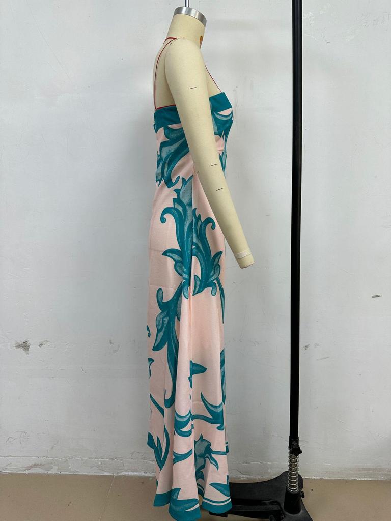 In-Stock 25 Slim Halter Strapless Summer Dress with European & American Print - Style 68557