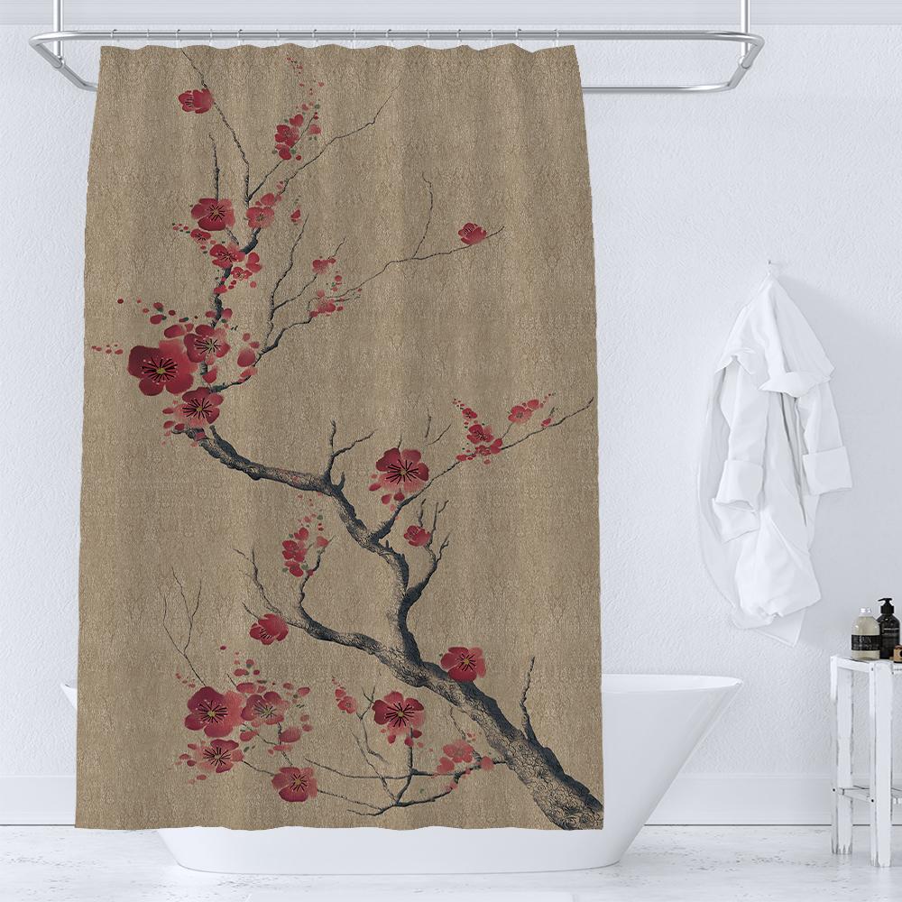 Watercolor Floral and Birds Floral Shower Curtain with Hooks - Waterproof and Minimalist Design for Bathroom Home Decor Curtain