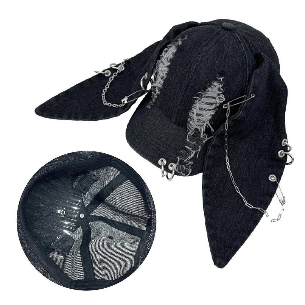 Distressed Baseball Hat with Rabbit Ears Sunproof Visor Hat for Spring Camping Adult Outdoor Breathable Cycling Hat