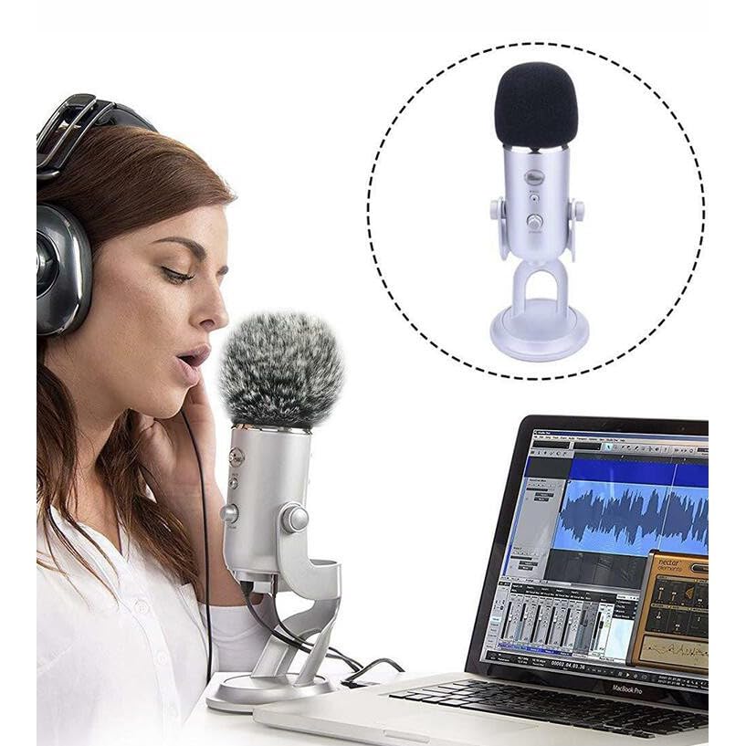 VIZEMO Microphone Foam Wind Screen Furry Windshield Muff Pop Filter Blue Yeti USB Microphone 2 Pack Black White and Black Foam