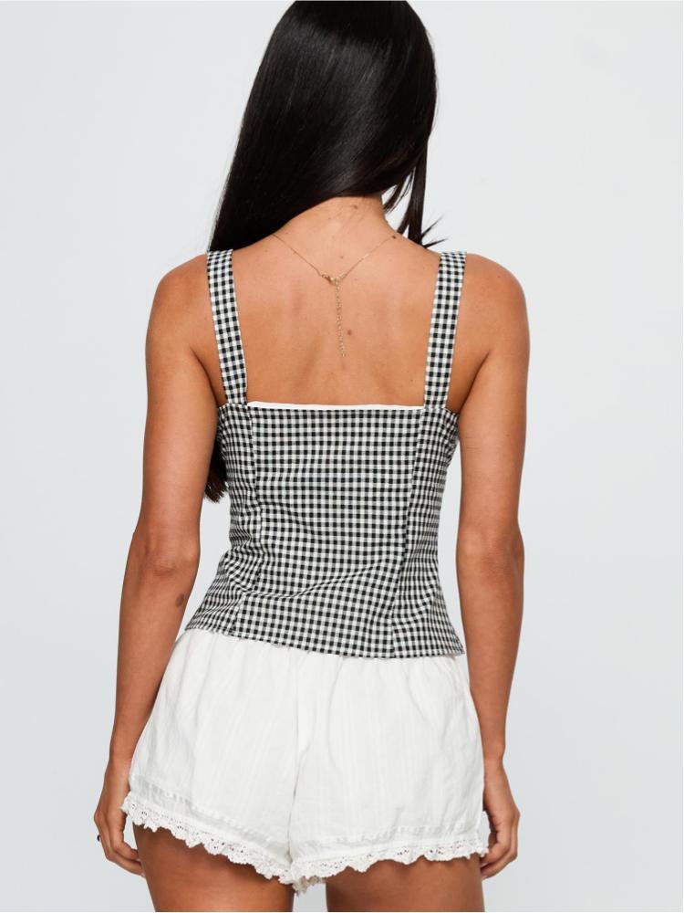 2025 Sweet & Spicy Slim-Fit Spaghetti Strap Plaid Elastic Top - European & American Summer Style