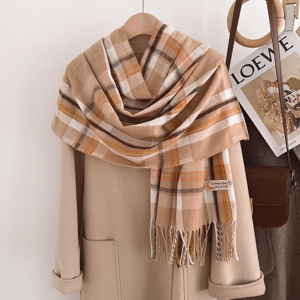 Fashion Design Korean Version Imitation Cashmere Plaid Warm Shawl Women Long Thick Tassel Thermal Scarf Female Men Autumn Winter