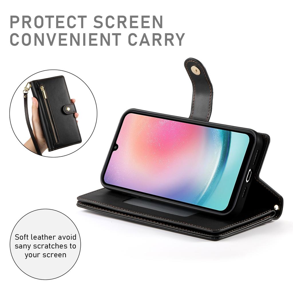 DF-011 For Samsung Galaxy A24 4G (162.1 X 77.6 X 8.3mm) Case Zipper Wallet Leather Phone Cover