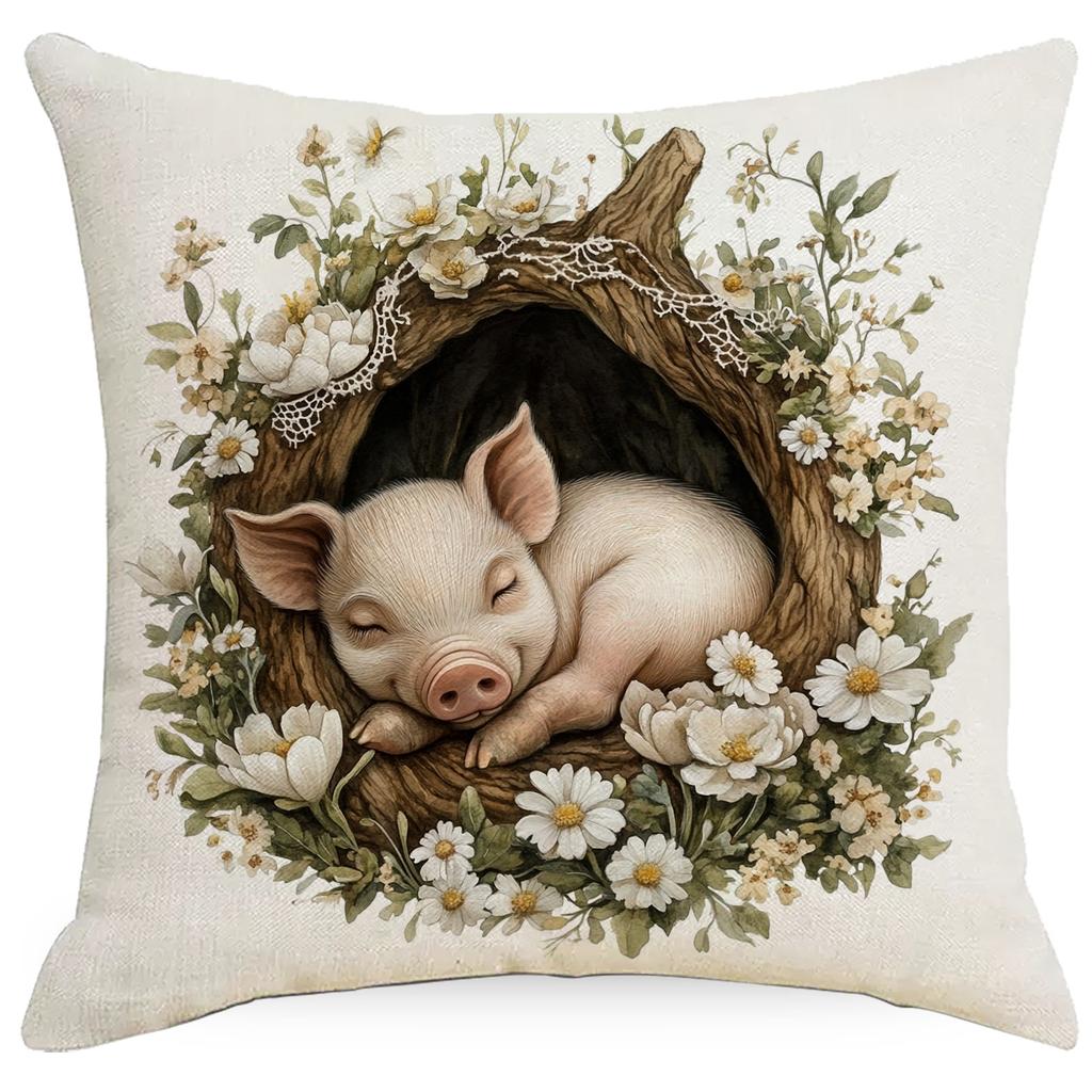 Retro Farmhouse Pillowcase Floral Animal Home Sofa Cushion Pillowcase