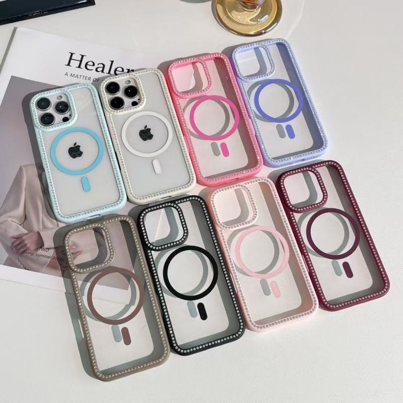 Apple 16 ProMax Flash Drill Mobile Phone Case Suitable for IPhone 15 Transparent Rhinestone 17 Magnetic PC Hard Case Protection Case