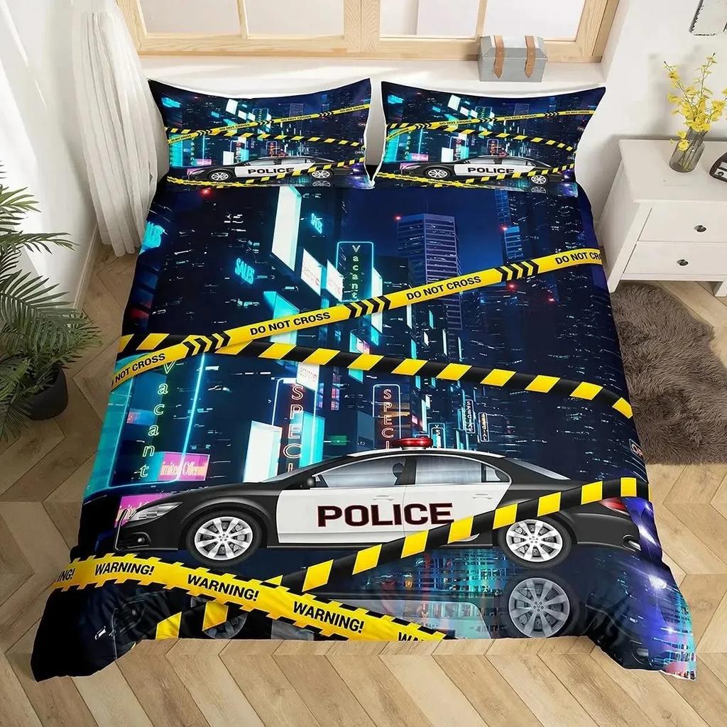 Cartoon Police Car Bedding Set Single Twin Full Queen King Size Polyester Duvet Cover Aldult Kids Comforter Quilt Cover Set