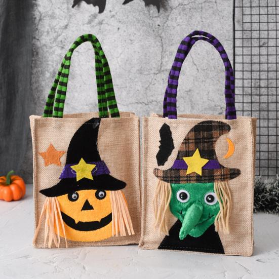 Kindergarten Activity Bags Halloween Candy with Handles, Non Woven Trick or Treat Totes Reusable Linen Sacks for Kids, Black Cat Pumpkin Ghost Goodie