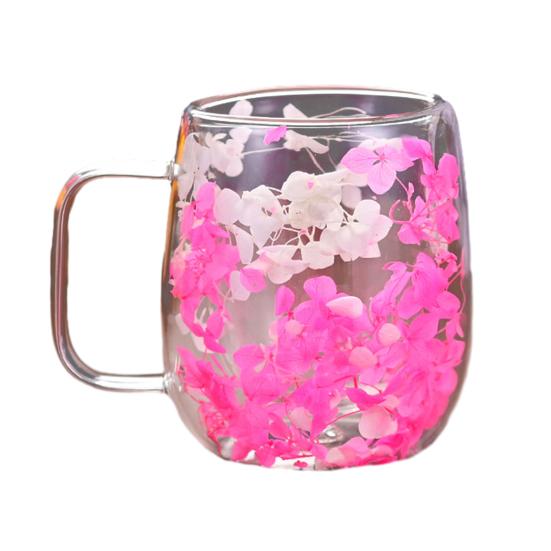 Double Wall Glass Inside Resistant Tea Latte Insulated Heat Mug with Floral Mug 250ml Cute