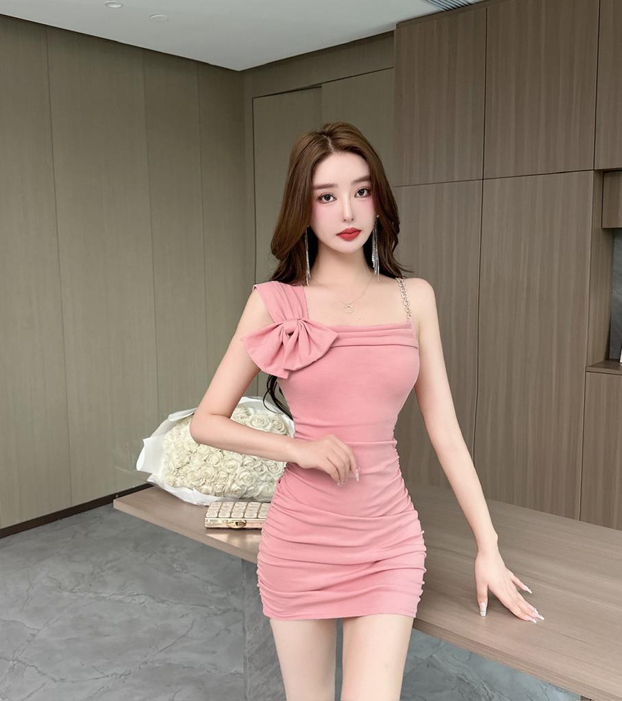 Reine Begierde Wind Ein-Schulter-Trägerkleid Damen Sommer Kleiner Mann Falten Eng Sexy Heißes Mädchen Kurzer Hüftrock