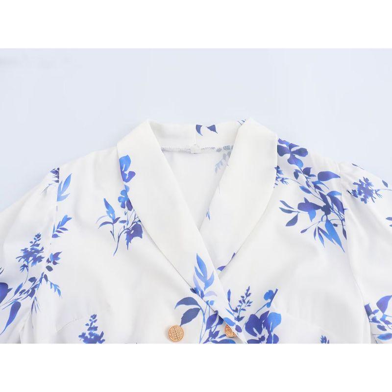 Kaslead New Arrival Women's Clothing Fashion Style Fashion Minimalist Print Gold Double Breasted Lace-up Long Sleeve Dress