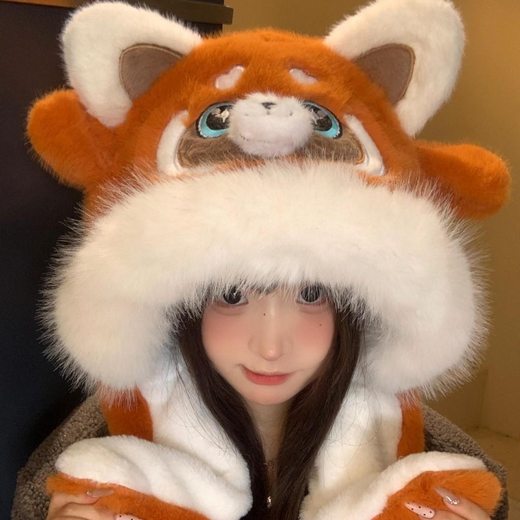 Cute Raccoon Hat Scarf Set With Movable Ears For Women Winter Warmth