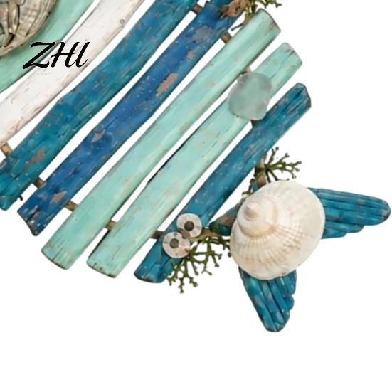 Retro Blue Wall Art Lighted Wooden Fish Hanging Decor, Rustic Nautical Fishing Wood Sculpture with LED Lights, Coastal Home Decorations Beach