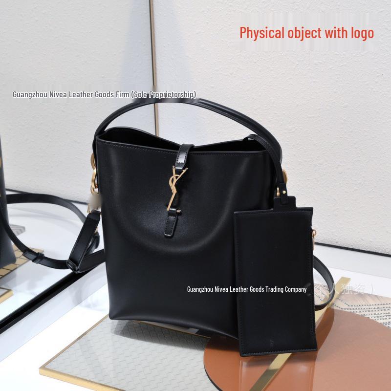 YSL Classic Black Leather Bucket Bag LE37 – Women's Versatile Single Shoulder Crossbody Bag
