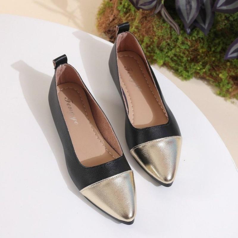 

Модные туфли-лодочки с острым носком, с неглубоким вырезом, универсальные туфли на мягкой подошве, французский колор-блок, низкий каблук, женская обувь больших размеров 35-43 43 золотой
