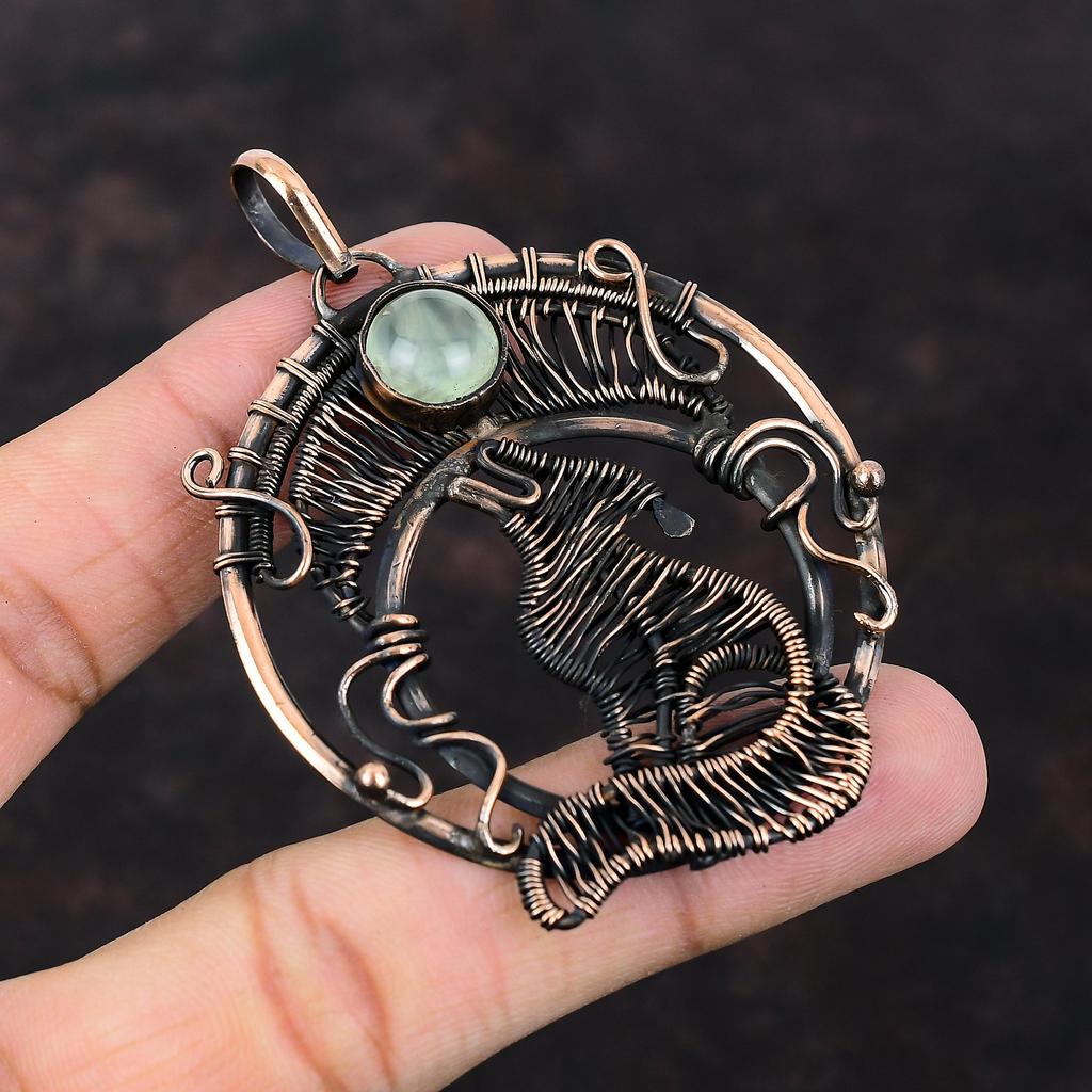 Prehnite Pendant Copper Wire Wrapped Pendant Gemstone Jewelry Very Pretty Dog Pendant Copper Jewelry Handmade Pendant For Gift Women Pendant