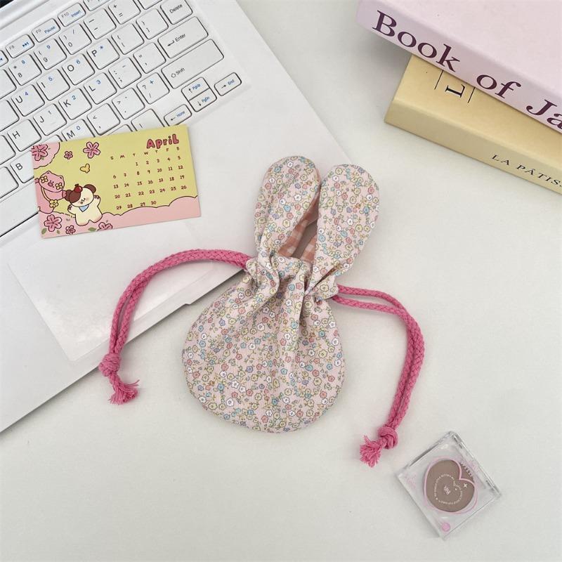 59302 Cute Rabbit Ears Floral Bouquet Mouth Drawstring Storage Bag Outdoor Portable Cosmetics Lipstick Hand Bag